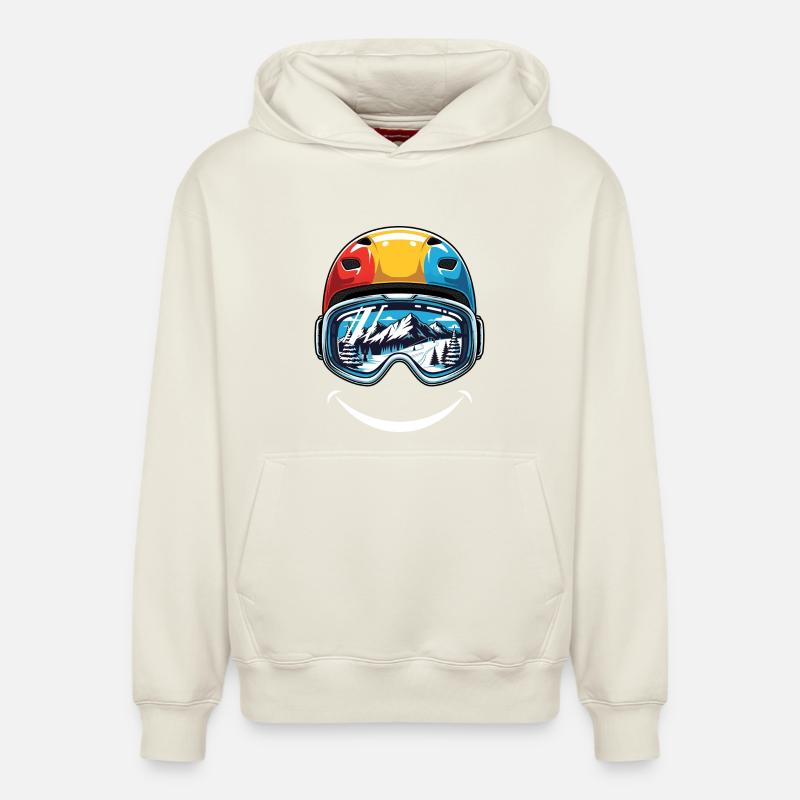 Casque de ski Mountains Smile - Sweat à capuche unisexe décontracté en coton biologique – de SPREAD - blanc cassé