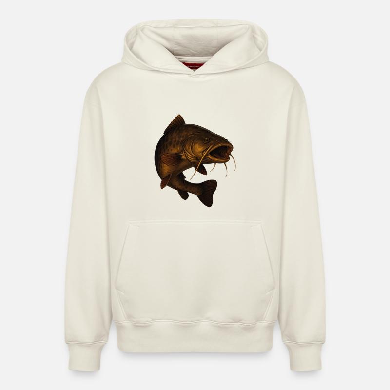 Grand motif de pêche au poisson-chat - Sweat à capuche unisexe décontracté en coton biologique – de SPREAD - blanc cassé