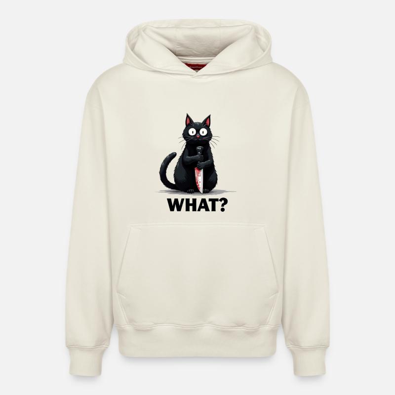 QUOI? Chat tueur - Sweat à capuche unisexe décontracté en coton biologique – de SPREAD - blanc cassé