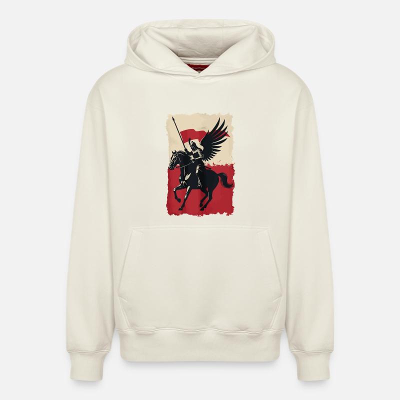 Polnischer Husar mit Flaggendesign - Relaxed Unisex Organic Hoodie – von SPREAD - Naturweiß