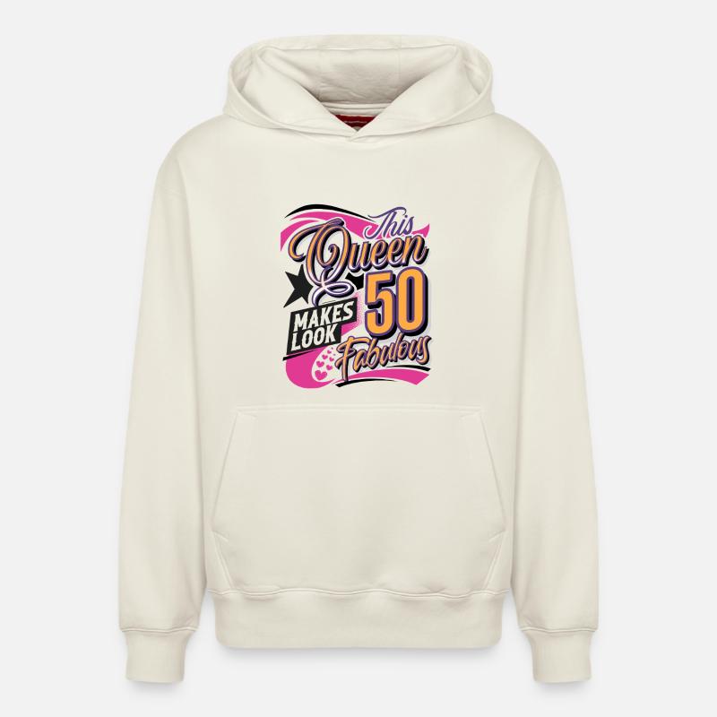 Reine du 50e anniversaire - Sweat à capuche unisexe décontracté en coton biologique – de SPREAD - blanc cassé
