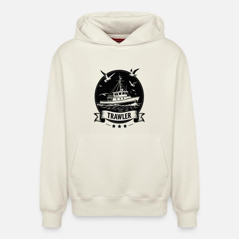 Silhouette de marin nautique chalutier - Sweat à capuche unisexe décontracté en coton biologique – de SPREAD - blanc cassé