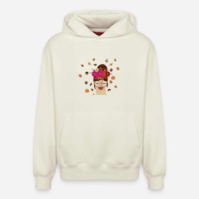 Automne Fleur Bandeau Portrait - Sweat à capuche unisexe décontracté en coton biologique – de SPREAD - blanc cassé