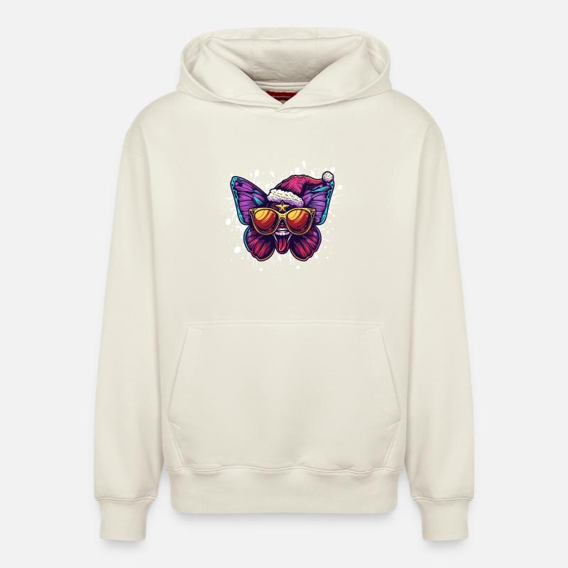 Papillon Noël Drôle - Sweat à capuche unisexe décontracté en coton biologique – de SPREAD - blanc cassé