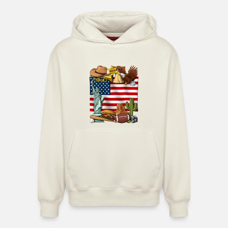 Drapeau des États-Unis - Sweat à capuche unisexe décontracté en coton biologique – de SPREAD - blanc cassé
