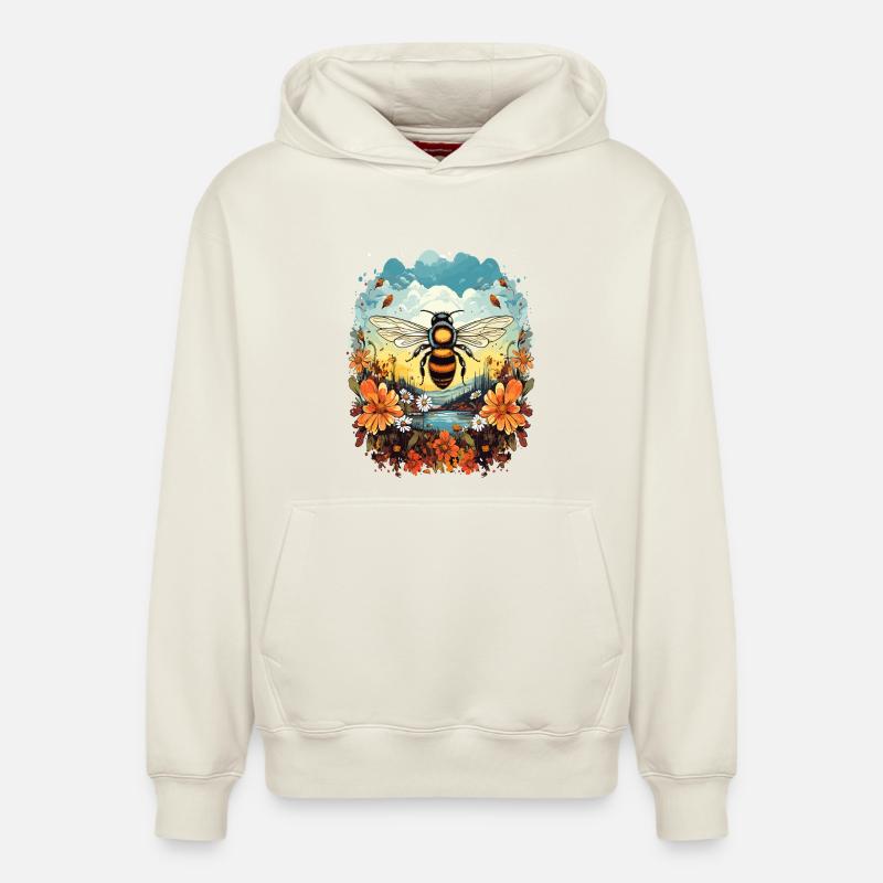 Lumière d’abeille sur prairie fleurie - Sweat à capuche unisexe décontracté en coton biologique – de SPREAD - blanc cassé