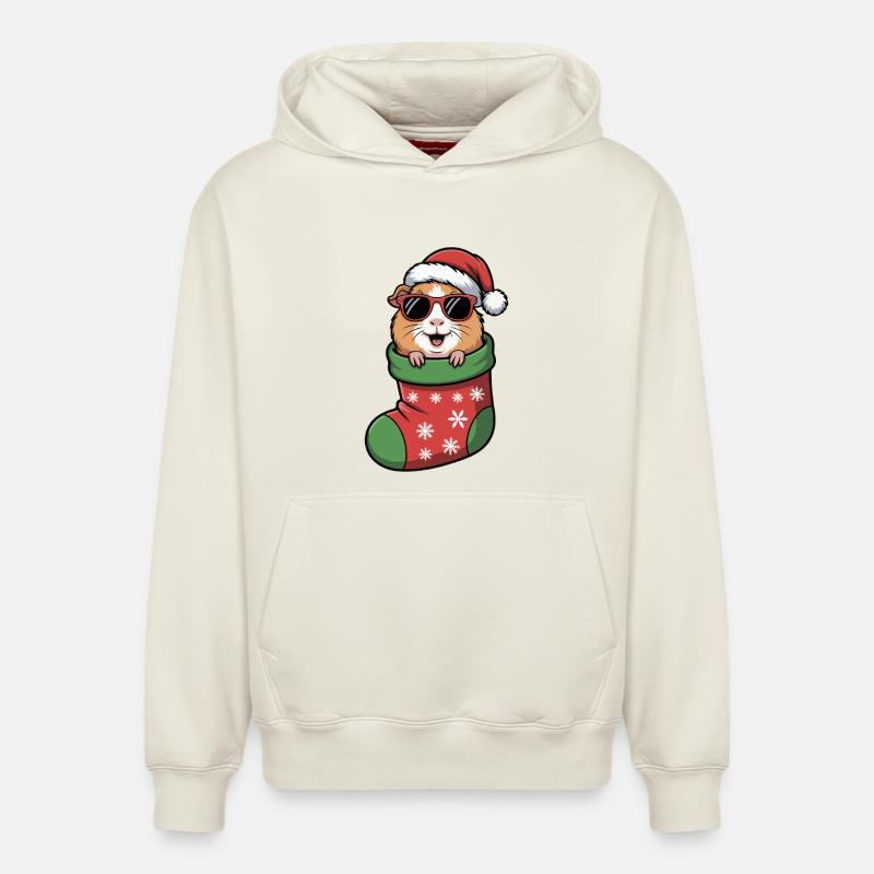 Hamster en bottes de Noël - Sweat à capuche unisexe décontracté en coton biologique – de SPREAD - blanc cassé