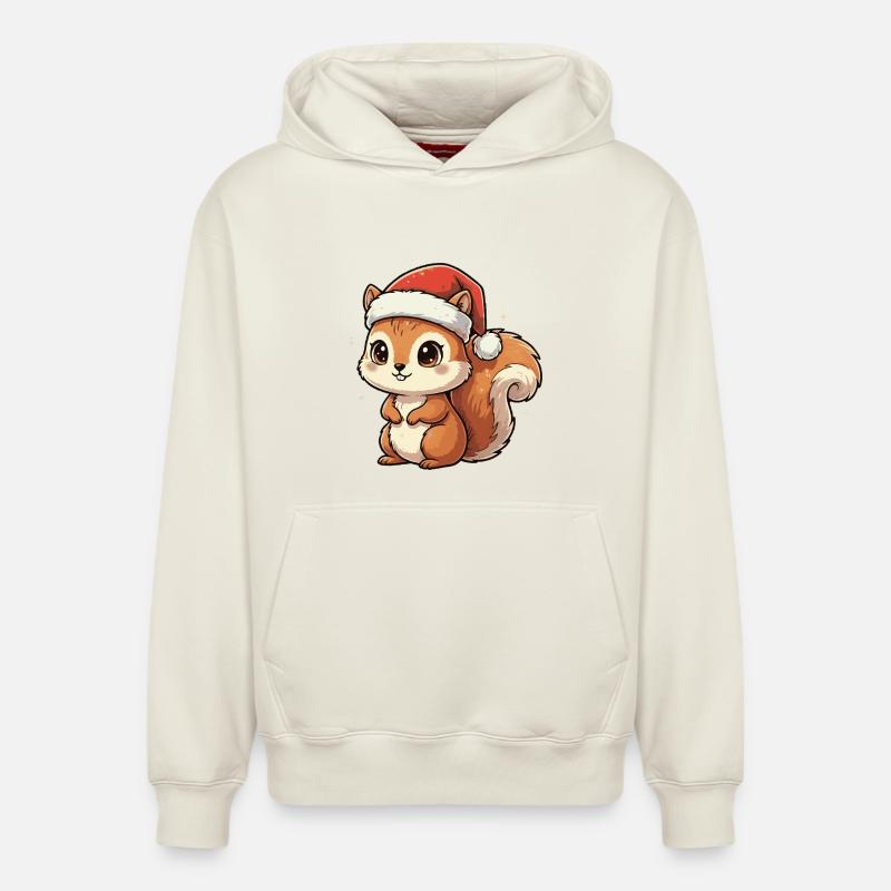 Weihnachts Eichhörnchen mit Santa Hut - Relaxed Unisex Organic Hoodie – von SPREAD - Naturweiß
