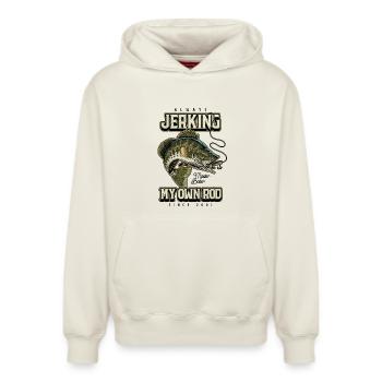 Immer mit meiner Rute zucken Lustiges Angeln Geboren 2001 - Relaxed Unisex Organic Hoodie – von SPREAD - Naturweiß - Vorne - AI Model Female 172 dark (172cm) & AI Model Male 178 light (178cm)