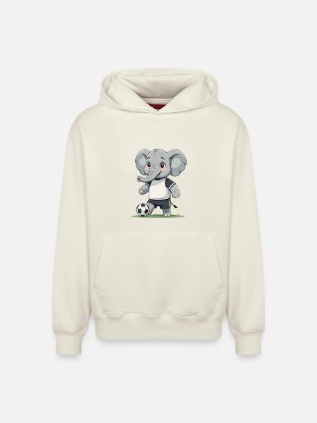Elefant Fußballkicker - Relaxed Unisex Organic Hoodie – von SPREAD - Naturweiß