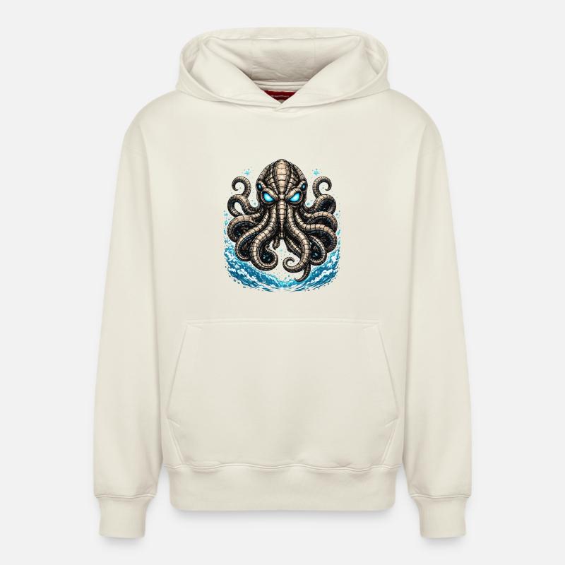 Kraken Lumineux dans la Tempête - Sweat à capuche unisexe décontracté en coton biologique – de SPREAD - blanc cassé