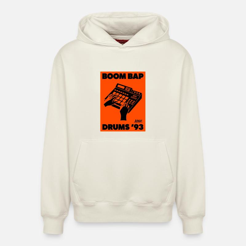 Boom Bap Drums '93 Rétro - Sweat à capuche unisexe décontracté en coton biologique – de SPREAD - blanc cassé