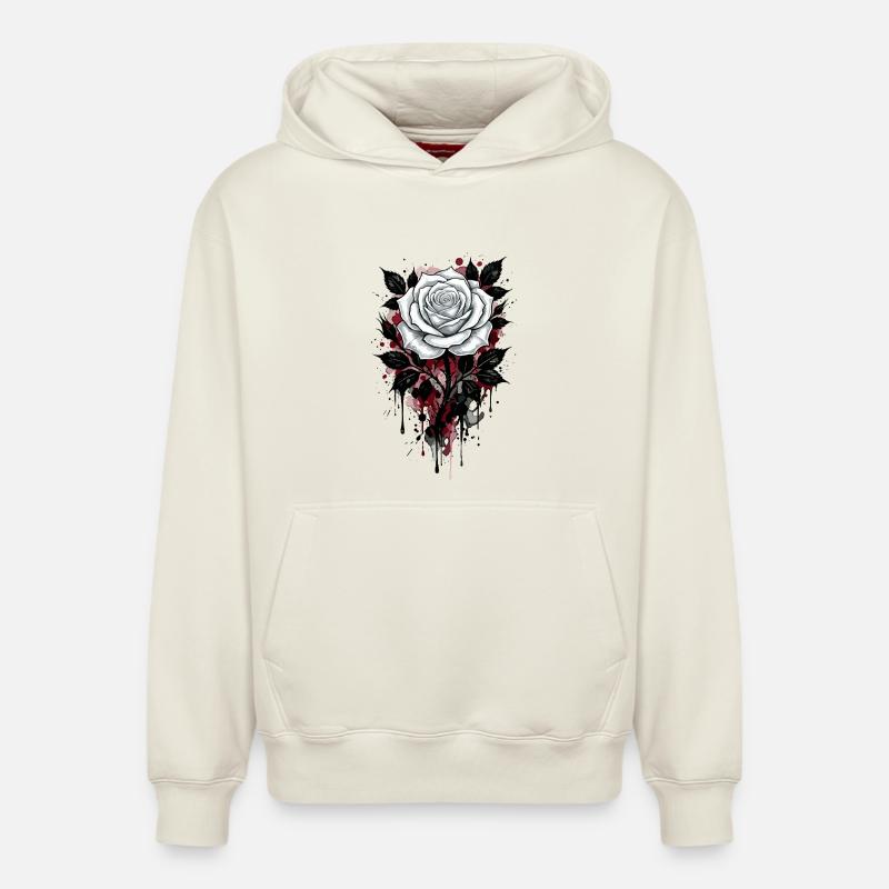 Rose, Rose Blanche, Rose et Fleurs - Sweat à capuche unisexe décontracté en coton biologique – de SPREAD - blanc cassé