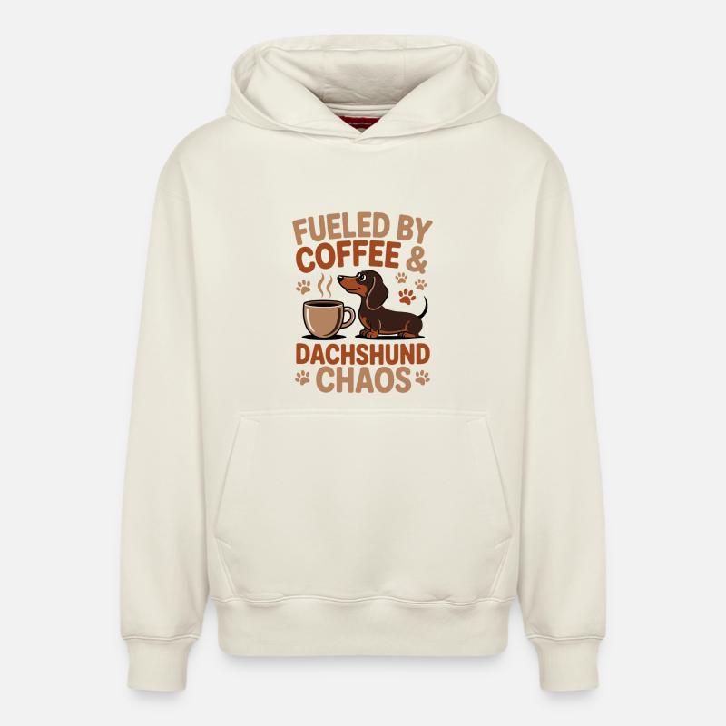 Chaos du Café Teckel - Sweat à capuche unisexe décontracté en coton biologique – de SPREAD - blanc cassé