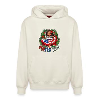 Fille portoricaine Mignonne Kawaii - Sweat à capuche unisexe décontracté en coton biologique – de SPREAD - blanc cassé - Devant - AI Model Female 172 dark (172cm) & AI Model Male 178 light (178cm)