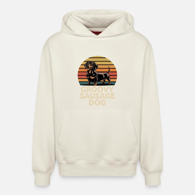 Teckel groovy - Sweat à capuche unisexe décontracté en coton biologique – de SPREAD - blanc cassé