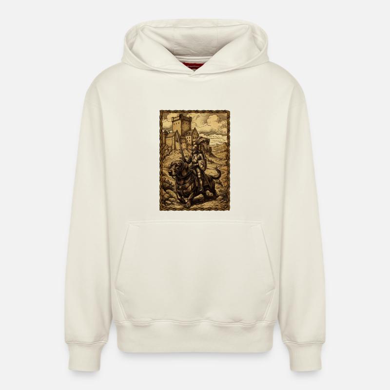 Chevalier médiéval à la foire ren-d’Teckel - Sweat à capuche unisexe décontracté en coton biologique – de SPREAD - blanc cassé