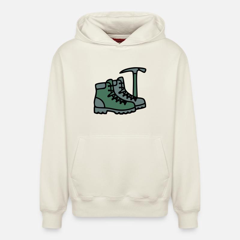 Wanderschuhe Eispickel Bergsteiger Alpen Wanderer - Relaxed Unisex Organic Hoodie – von SPREAD - Naturweiß