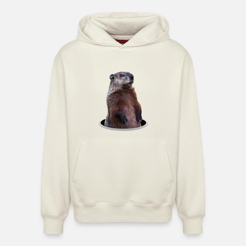 Marmotte - Sweat à capuche unisexe décontracté en coton biologique – de SPREAD - blanc cassé