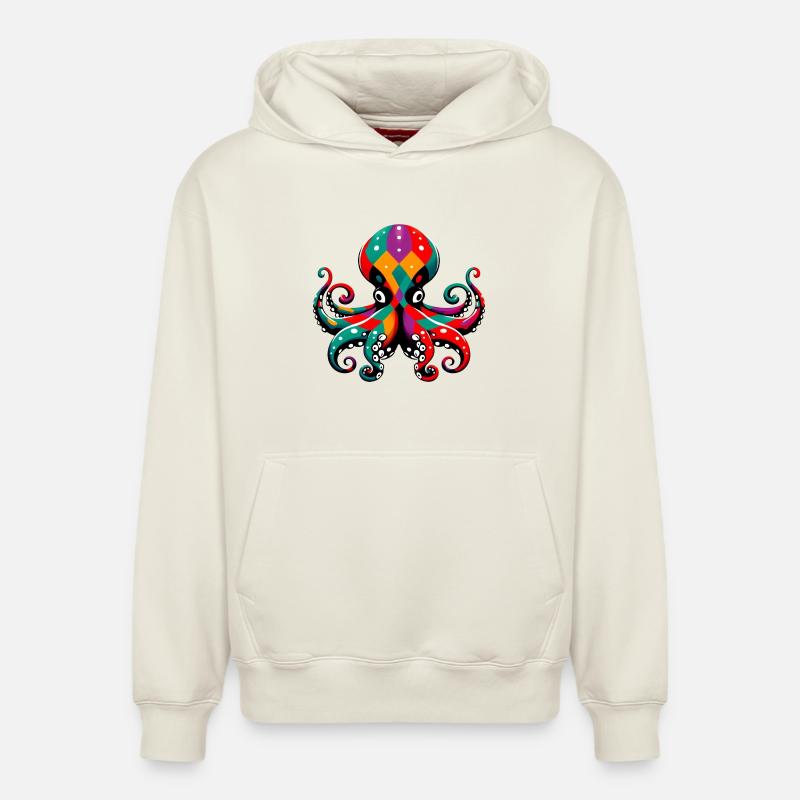Pieuvre arlequin - Sweat à capuche unisexe décontracté en coton biologique – de SPREAD - blanc cassé