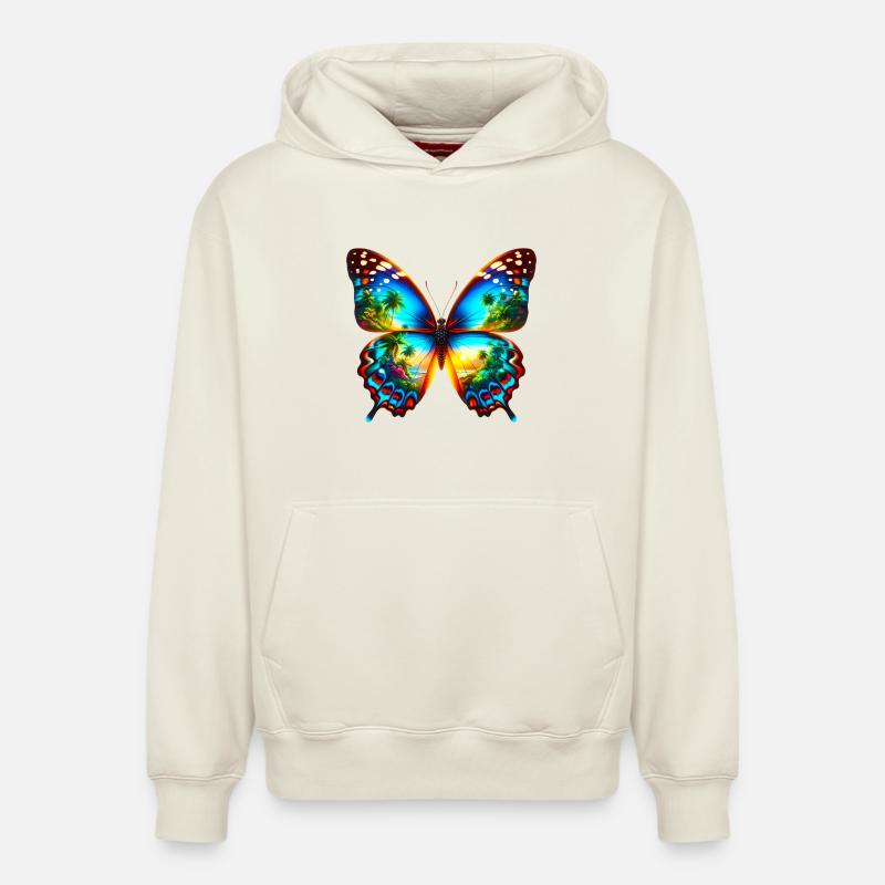 Papillon - Sweat à capuche unisexe décontracté en coton biologique – de SPREAD - blanc cassé