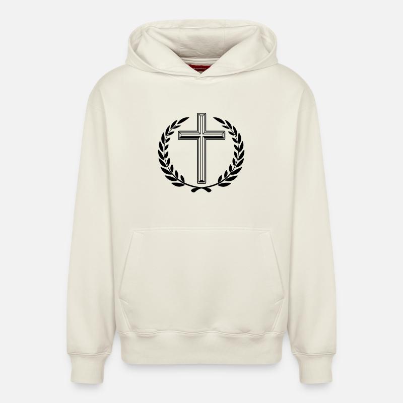 Couronne de laurier croisée - Sweat à capuche unisexe décontracté en coton biologique – de SPREAD - blanc cassé