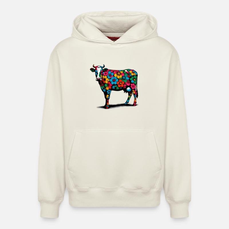 Vache - Sweat à capuche unisexe décontracté en coton biologique – de SPREAD - blanc cassé