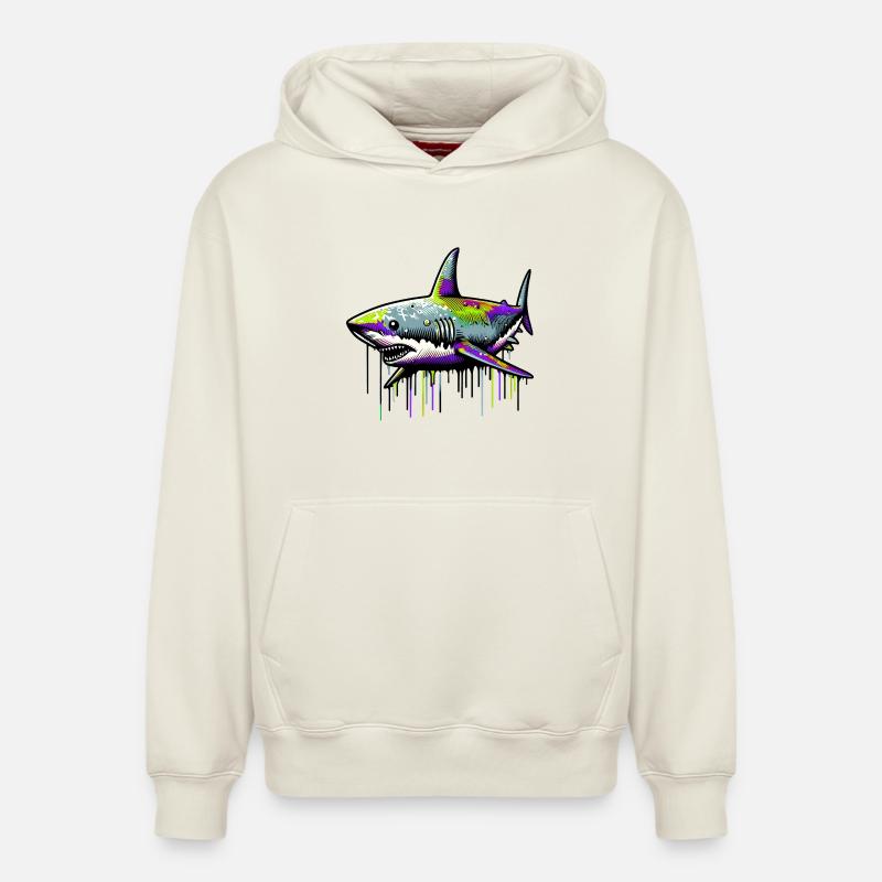 Requin - Sweat à capuche unisexe décontracté en coton biologique – de SPREAD - blanc cassé