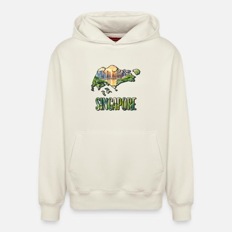 Carte à l’aquarelle Singapour - Sweat à capuche unisexe décontracté en coton biologique – de SPREAD - blanc cassé