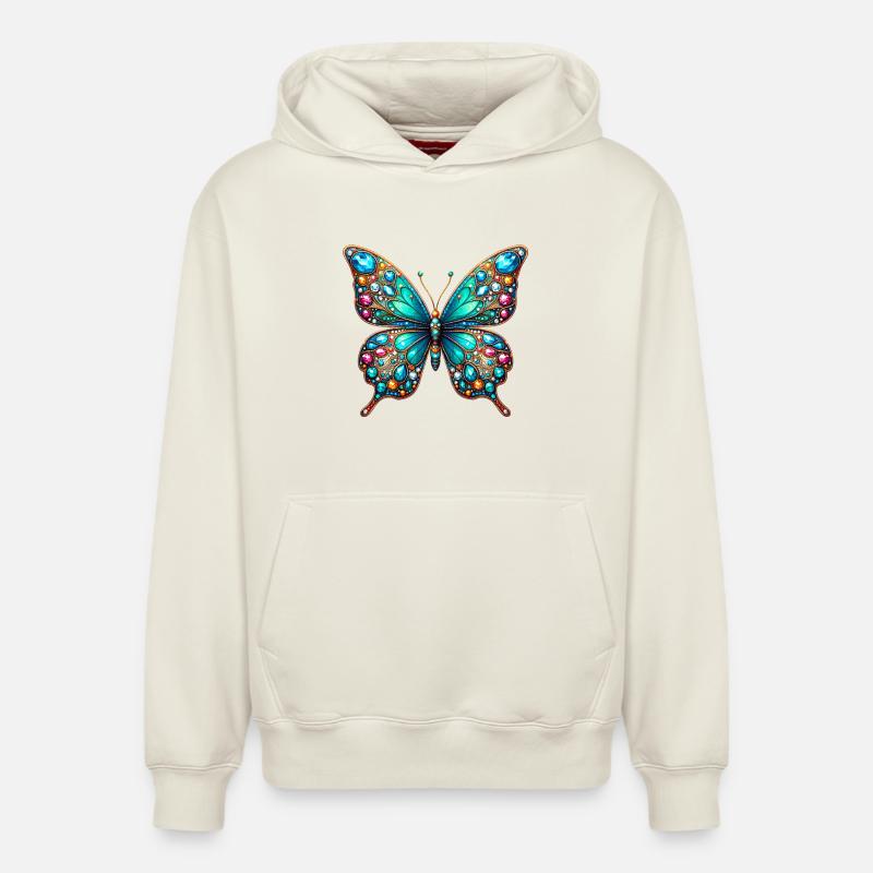 Papillon - Sweat à capuche unisexe décontracté en coton biologique – de SPREAD - blanc cassé