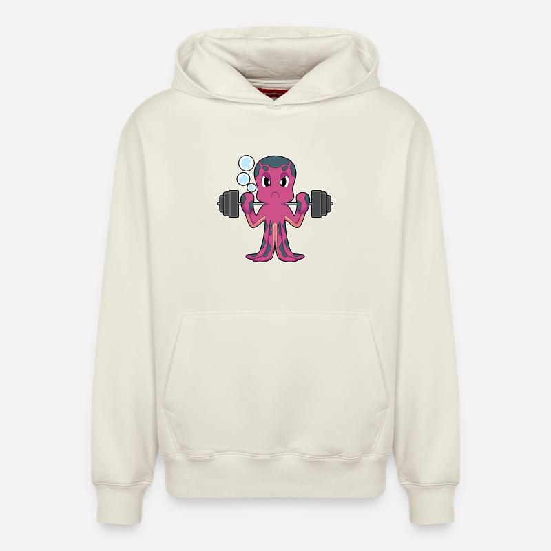 Bodybuilder Pieuvre Bodybuilder Barbell Bodybuilding - Sweat à capuche unisexe décontracté en coton biologique – de SPREAD - blanc cassé