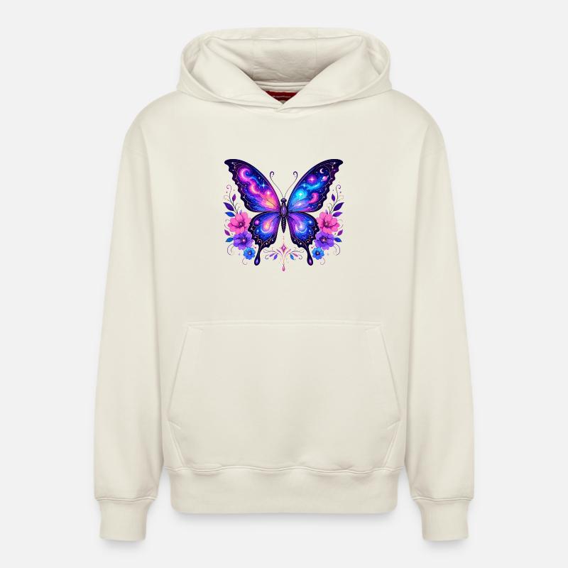 Papillon Galaxie aux Fleurs - Sweat à capuche unisexe décontracté en coton biologique – de SPREAD - blanc cassé
