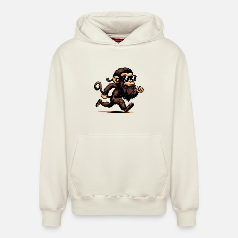 Singe en cours d’exécution - Sweat à capuche unisexe décontracté en coton biologique – de SPREAD - blanc cassé