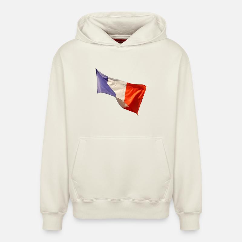 Bleu, blanc, drapeau rouge - Sweat à capuche unisexe décontracté en coton biologique – de SPREAD - blanc cassé