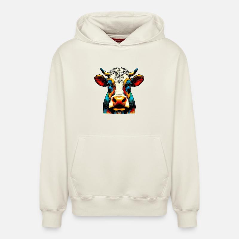 Vache - Sweat à capuche unisexe décontracté en coton biologique – de SPREAD - blanc cassé