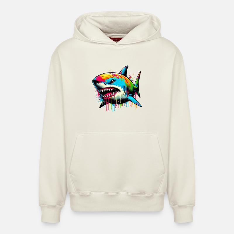 Requin - Sweat à capuche unisexe décontracté en coton biologique – de SPREAD - blanc cassé