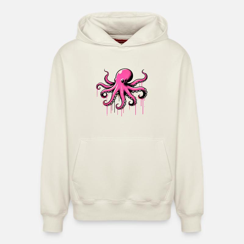 Pieuvre - Sweat à capuche unisexe décontracté en coton biologique – de SPREAD - blanc cassé