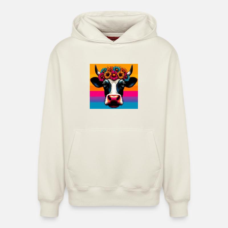 vache - Sweat à capuche unisexe décontracté en coton biologique – de SPREAD - blanc cassé