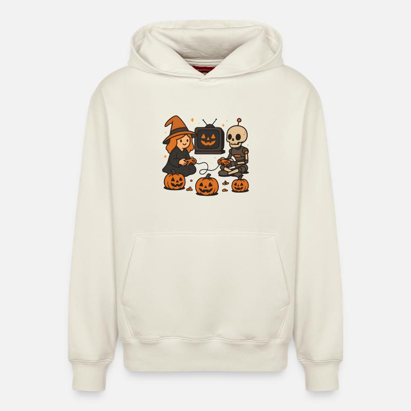 Duo de jeux Witches' Night - Sweat à capuche unisexe décontracté en coton biologique – de SPREAD - blanc cassé