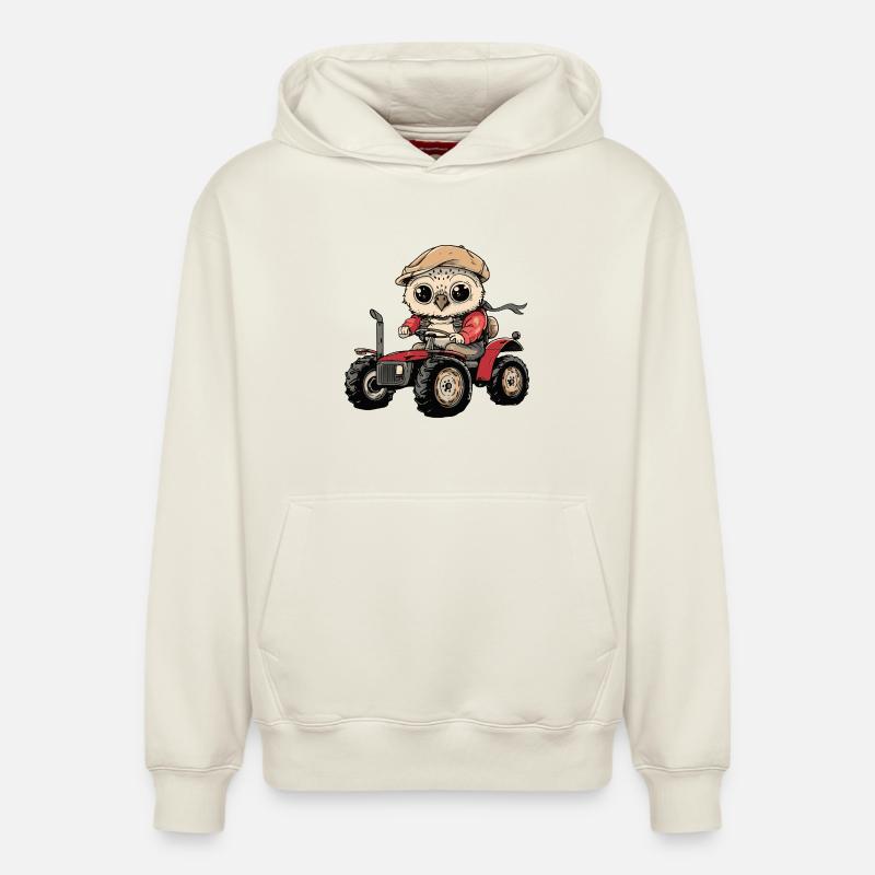 Eule Traktor Farmer - Relaxed Unisex Organic Hoodie – von SPREAD - Naturweiß