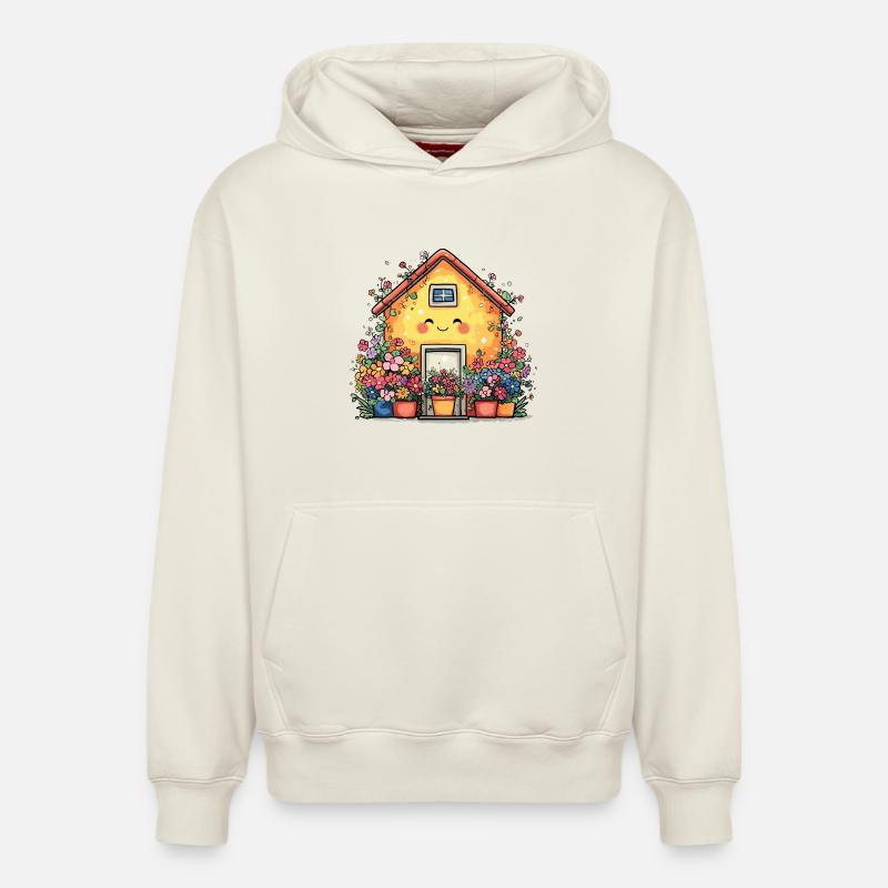 Maison fleurie cosy - Sweat à capuche unisexe décontracté en coton biologique – de SPREAD - blanc cassé
