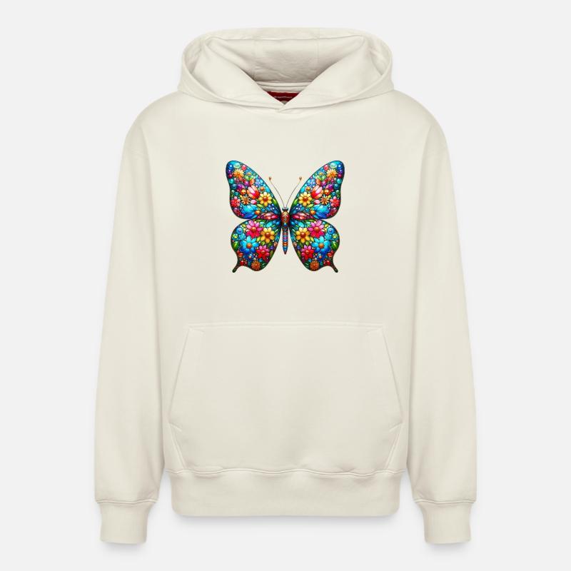 Papillon - Sweat à capuche unisexe décontracté en coton biologique – de SPREAD - blanc cassé