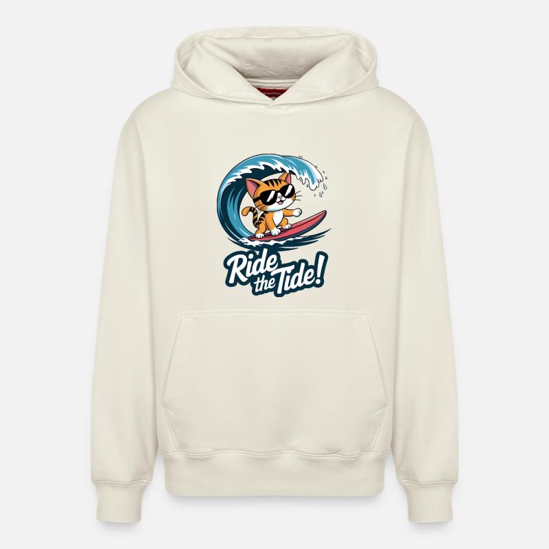 Chaton Surfeur – 🏄♂️🐱 - Sweat à capuche unisexe décontracté en coton biologique – de SPREAD - blanc cassé