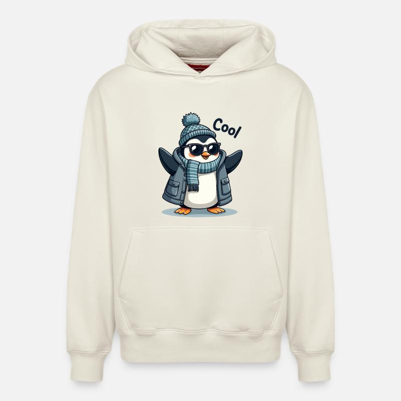 Coolguin - le pingouin cool - Sweat à capuche unisexe décontracté en coton biologique – de SPREAD - blanc cassé
