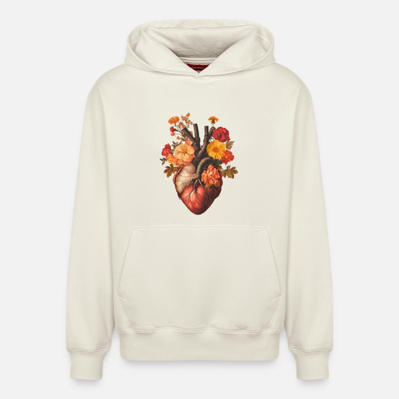 Coeur de fleur - Sweat à capuche unisexe décontracté en coton biologique – de SPREAD - blanc cassé