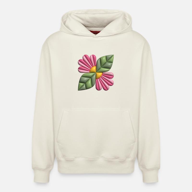 Carré de fleur 3D - Sweat à capuche unisexe décontracté en coton biologique – de SPREAD - blanc cassé