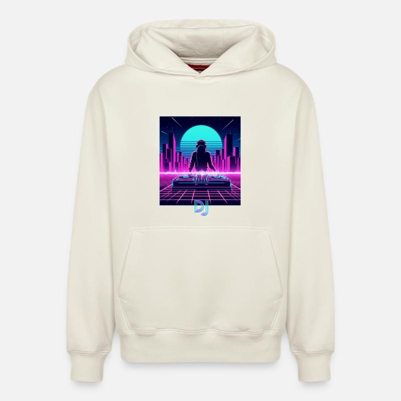 DJ Neon Skyline - Sweat à capuche unisexe décontracté en coton biologique – de SPREAD - blanc cassé