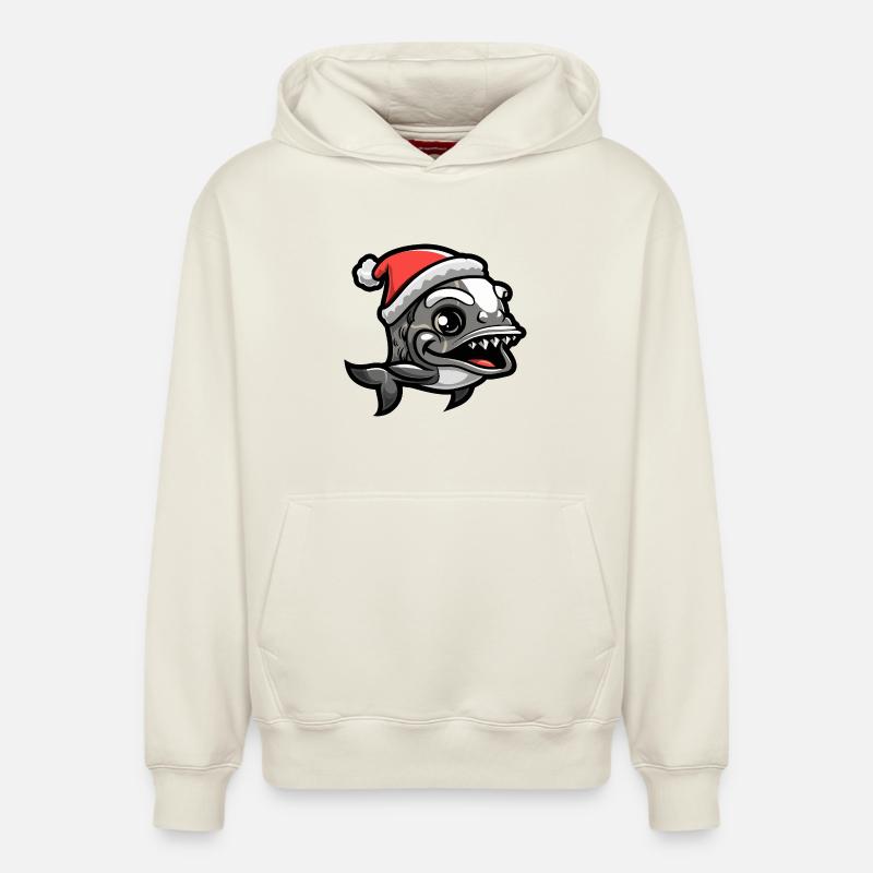 Noël de poisson piranha - Sweat à capuche unisexe décontracté en coton biologique – de SPREAD - blanc cassé