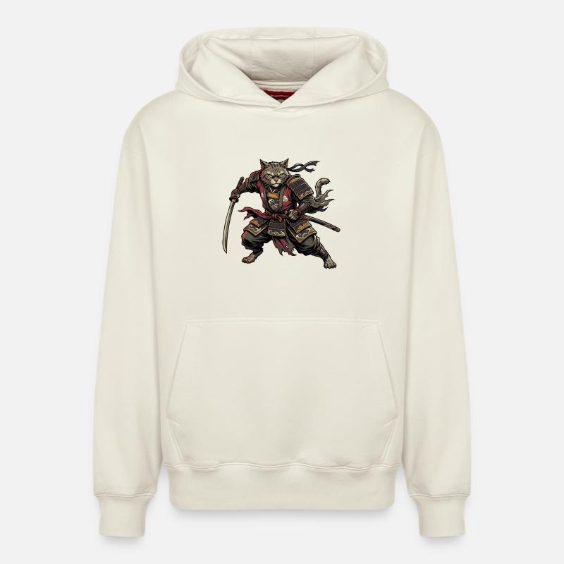 Chat Samouraï Guerrier - Sweat à capuche unisexe décontracté en coton biologique – de SPREAD - blanc cassé