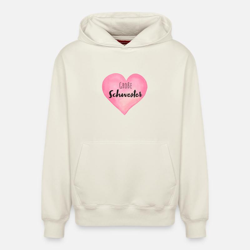Große Schwester Herz - Relaxed Unisex Organic Hoodie – von SPREAD - Naturweiß